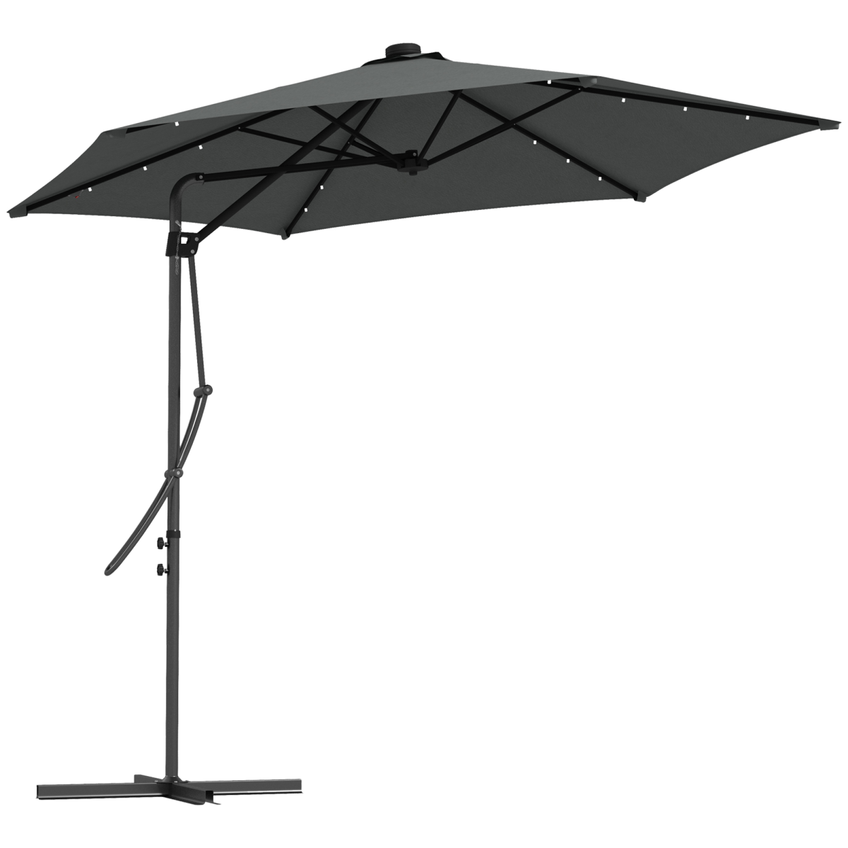 Outsunny 3(M) Cantilever Garden Parasol Umbrella W/ Solar Led And Cover, Grey
