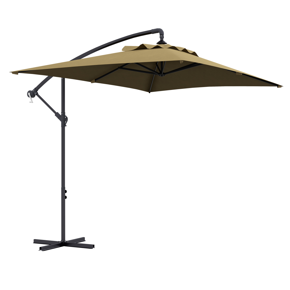 Outsunny 3 M Cantilever Parasol With Cross Base, Crank Handle, 6 Ribs, Brown