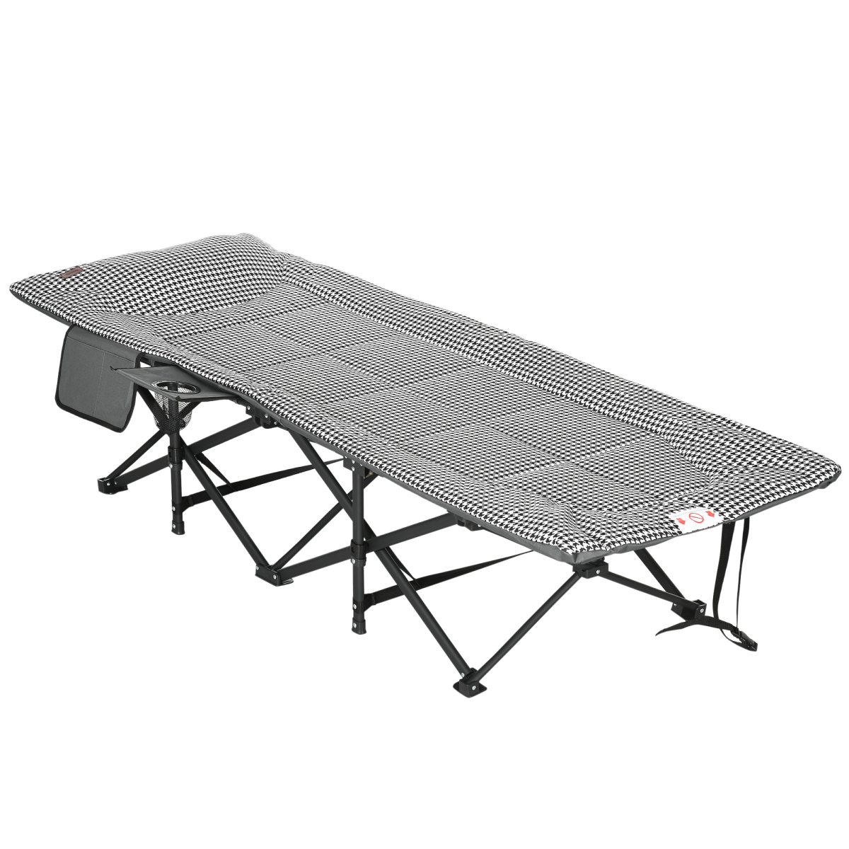 Outsunny Camping Bed W/ Carry Bag, Magazine Bag & Cup Holder, Black