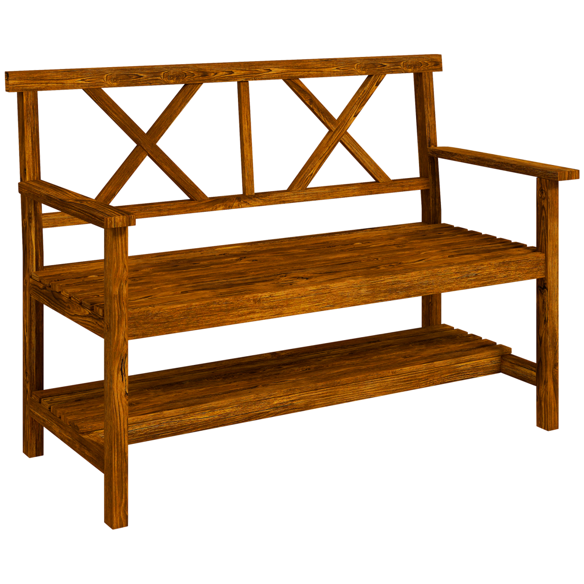 Outsunny 2-Seater Garden Bench Wooden Outdoor Bench W/ Storage Shelf Carbonized