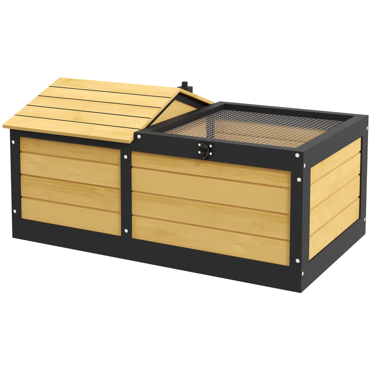 Pawhut Wooden Tortoise House, Small Pet Reptile With Hide Shelter Den And Run