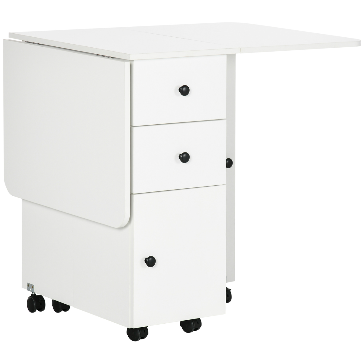 Homcom Folding Dining Table, Drop Leaf Table With Storage Drawers Grey Marble