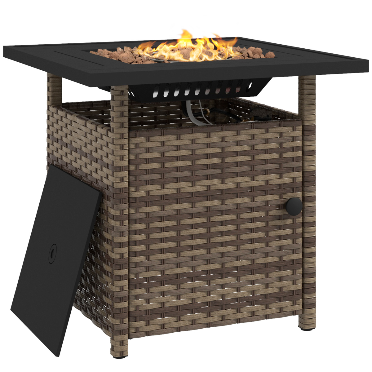 Outsunny 50,000 Btu Rattan Fire Pits For Garden, Propane Fire Pit Table, Black