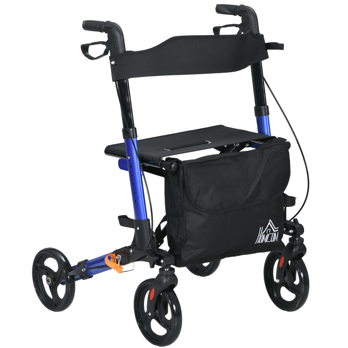 HOMCOM Aluminium 4-Wheel Rollator Walker with Seat & Bag - Blue
