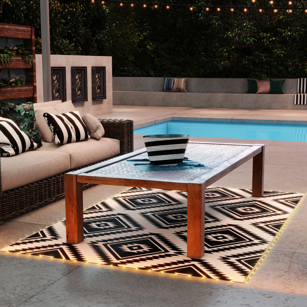 Outsunny Waterproof Outdoor Rug with LED String Light, 182 x 274cm