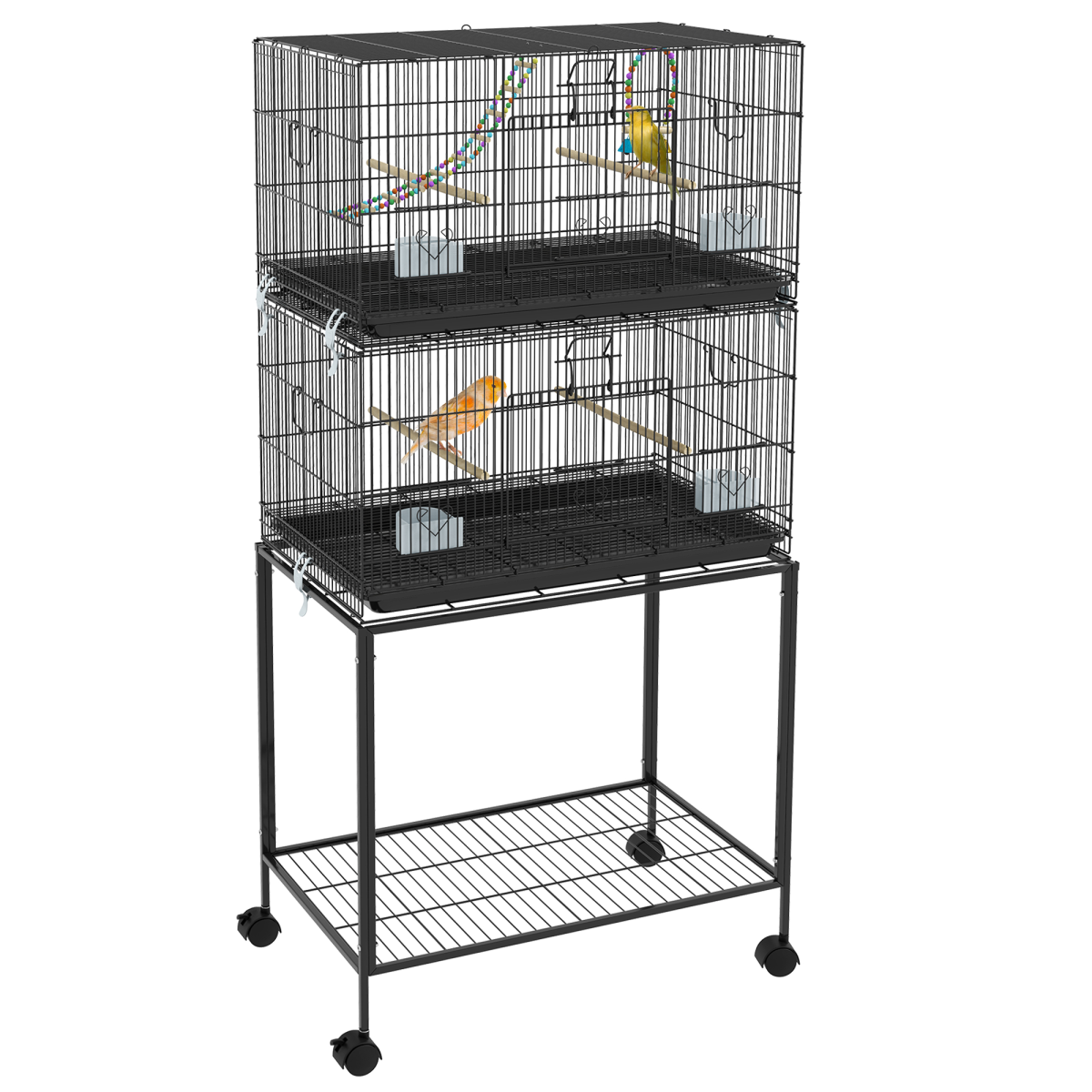 Pawhut Two-Tier Bird Cage On Wheels With Stand, For Canaries