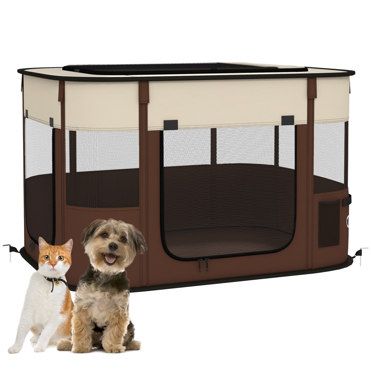 Pawhut Portable Dog Pen For Puppies, Rabbits, Kittens, Guinea Pigs - Brown