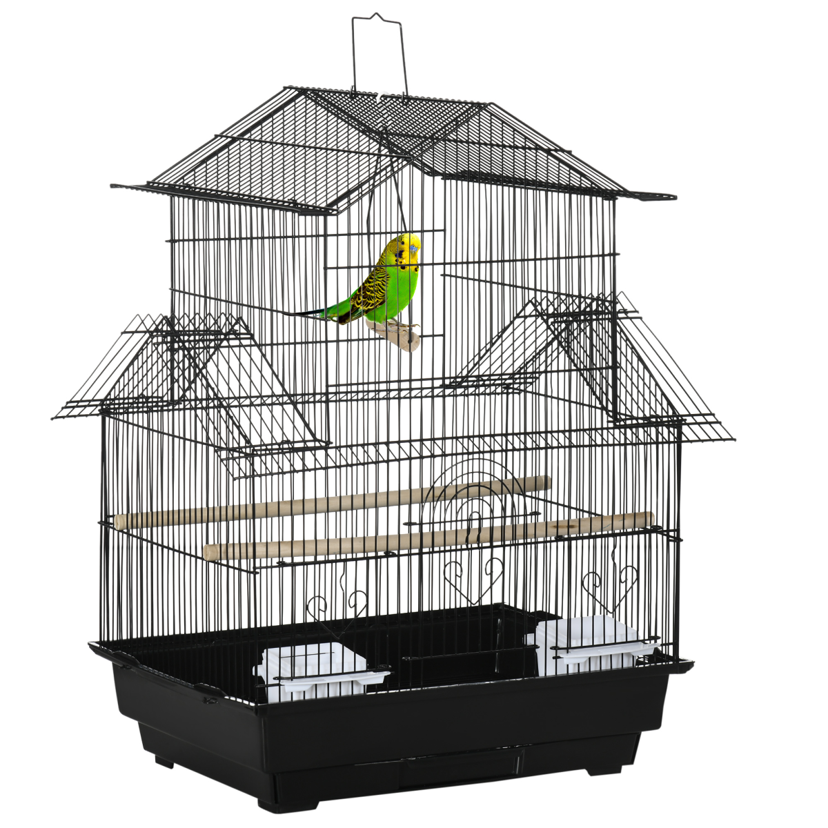 Pawhut Metal Bird Cage Small With Perch Food Container Handle For Finch Canary