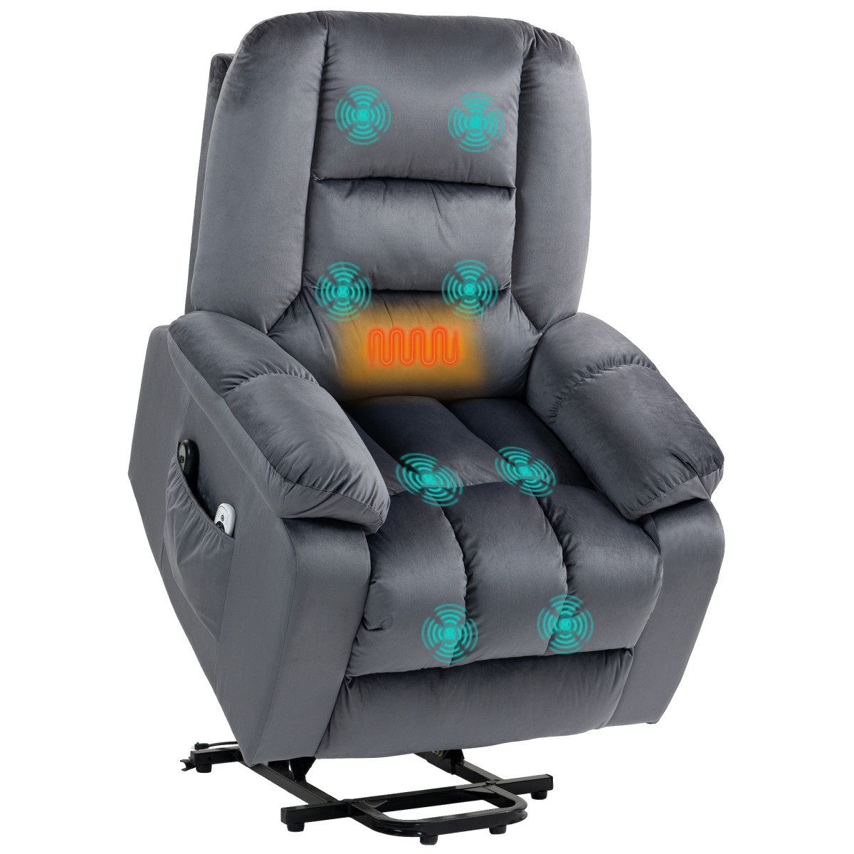 Homcom Lift Chair With Vibration Massage, Heat, Quick Assembly, Grey