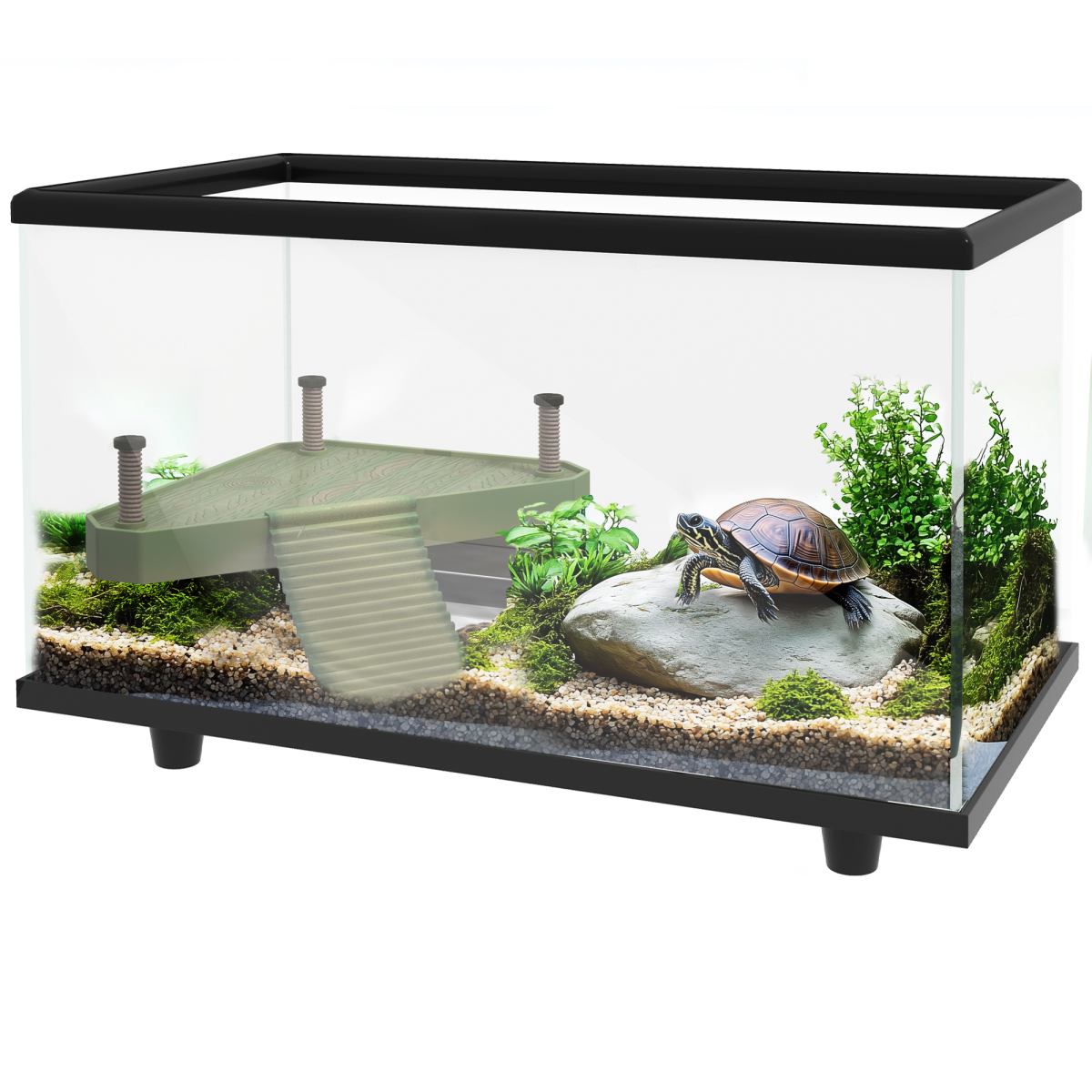 Pawhut Turtle Tank 28l Glass Turtle Aquarium W/ Easy-Drain 45 X 25 X 29cm