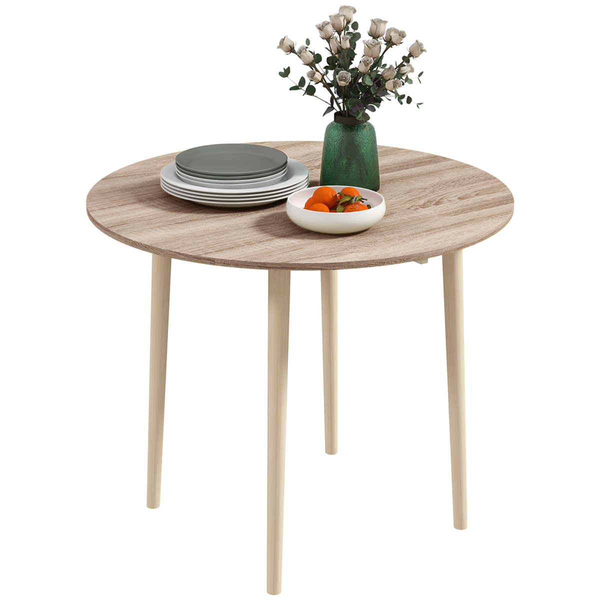 Homcom Foldable Dining Table, Round Drop Leaf Table With Wood Legs