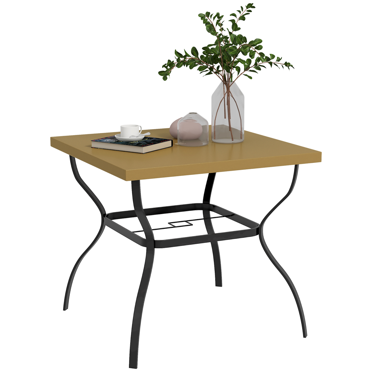 Outsunny Garden Dining Table W/ Umbrella Hole, Dining Table For 4, Grey