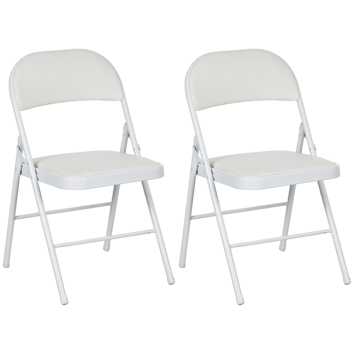 Homcom 2 Pack Padded Folding Chairs With Cushioned Seat And Metal Frame White