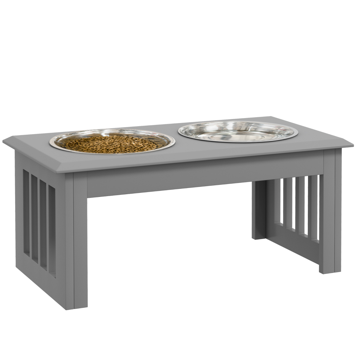 Pawhut Raised Dog Bowls Pet Feeder Raised Elevated Stainless Steel Food Grey