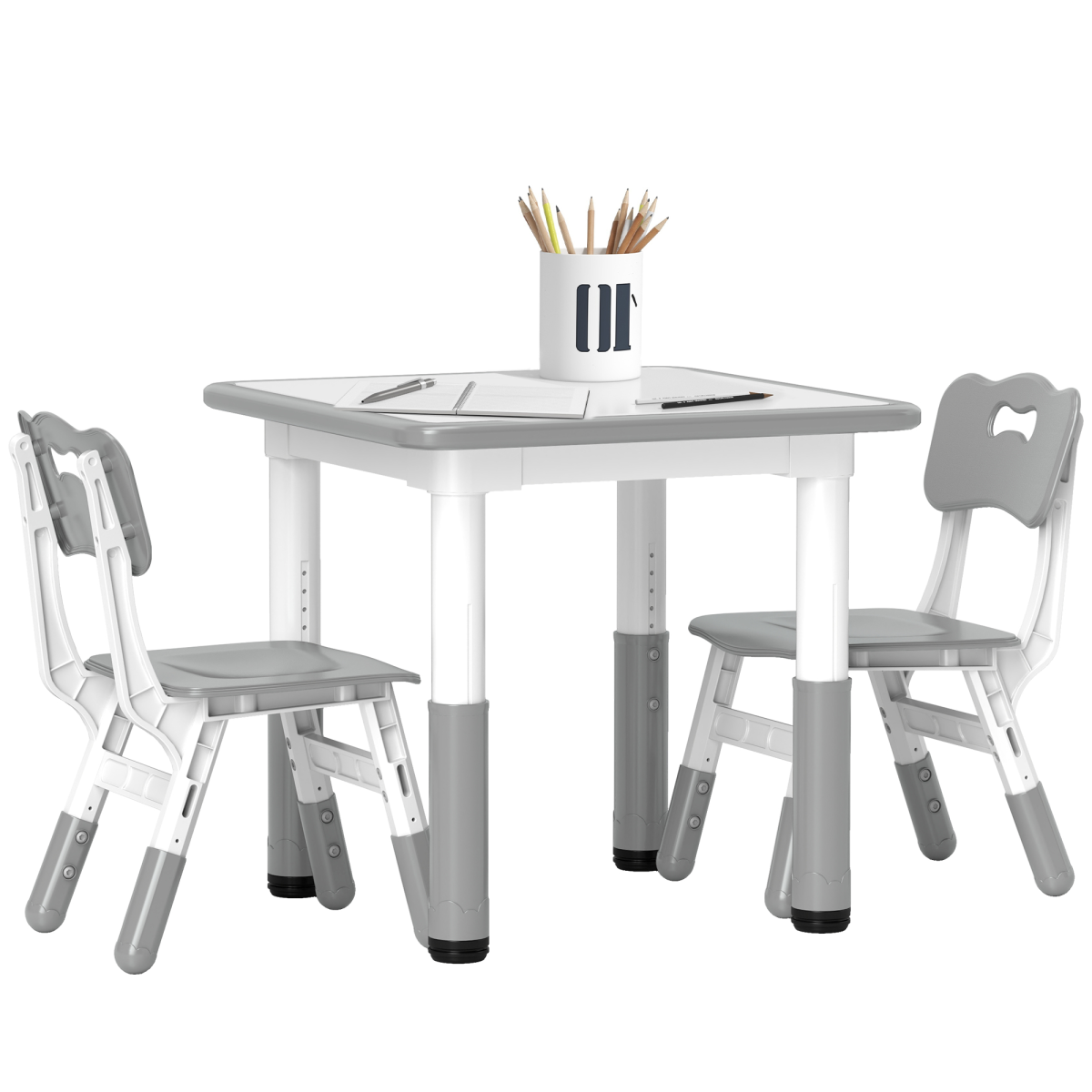AIYAPLAY Height Adjustable Kids Table and Chair Set - 3 Pcs - Grey