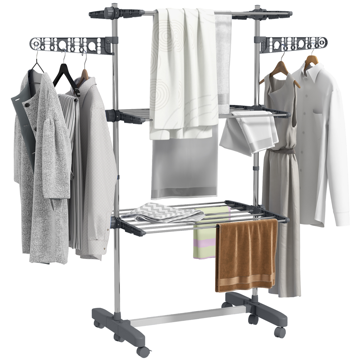 Homcom 3-Tier Large Clothes Airer Stainless Steel Clothes Drying Rack Grey