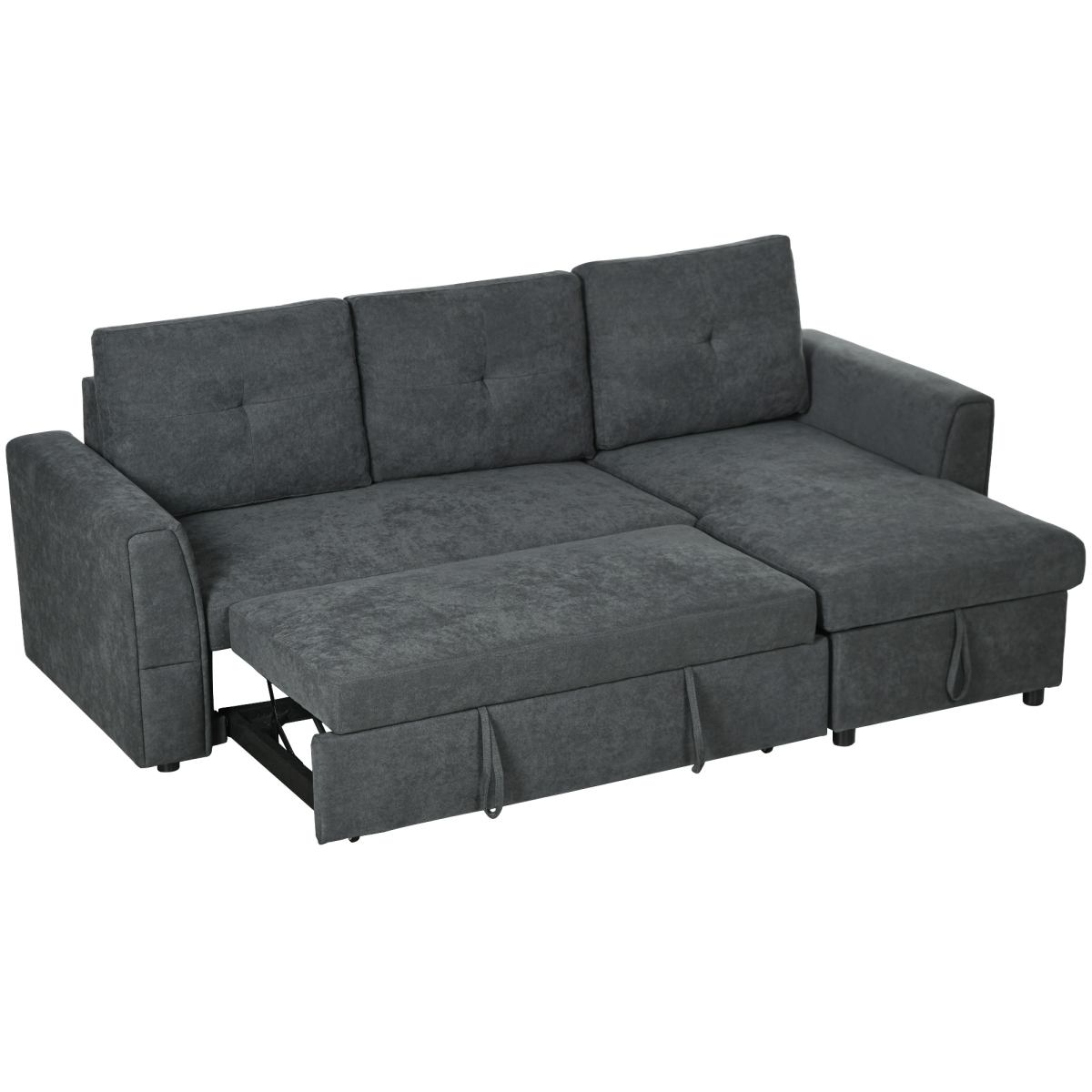 HOMCOM 3 Seater Sofa Bed, Convertible Pull Out Sofa with Storage, Dark Grey