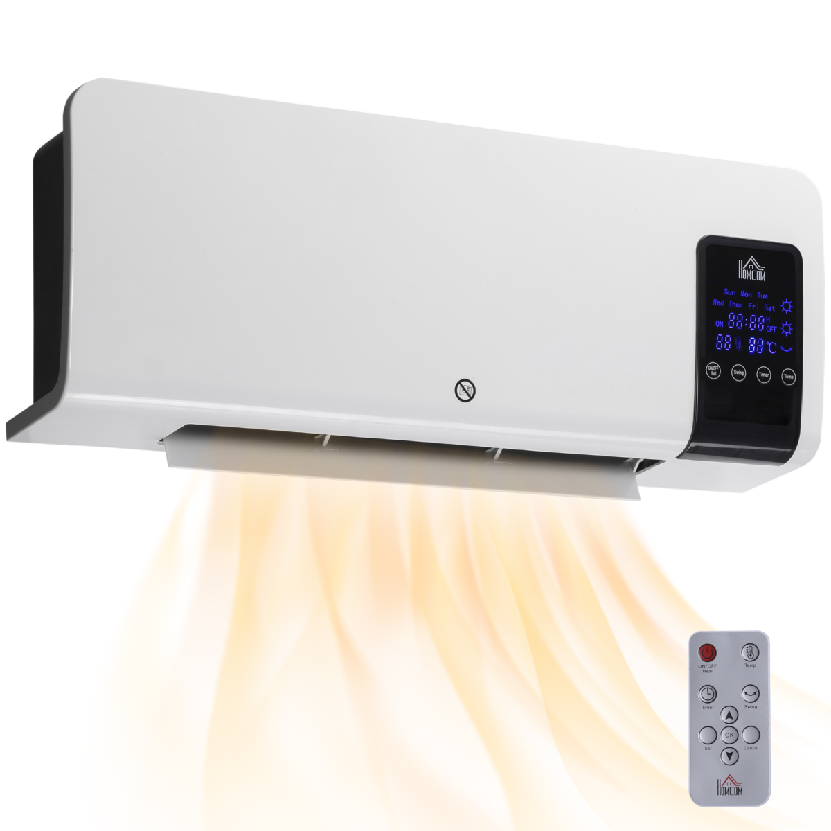 Homcom 2000w Wall Mounted Ceramic Heater With Remote Control For Home 