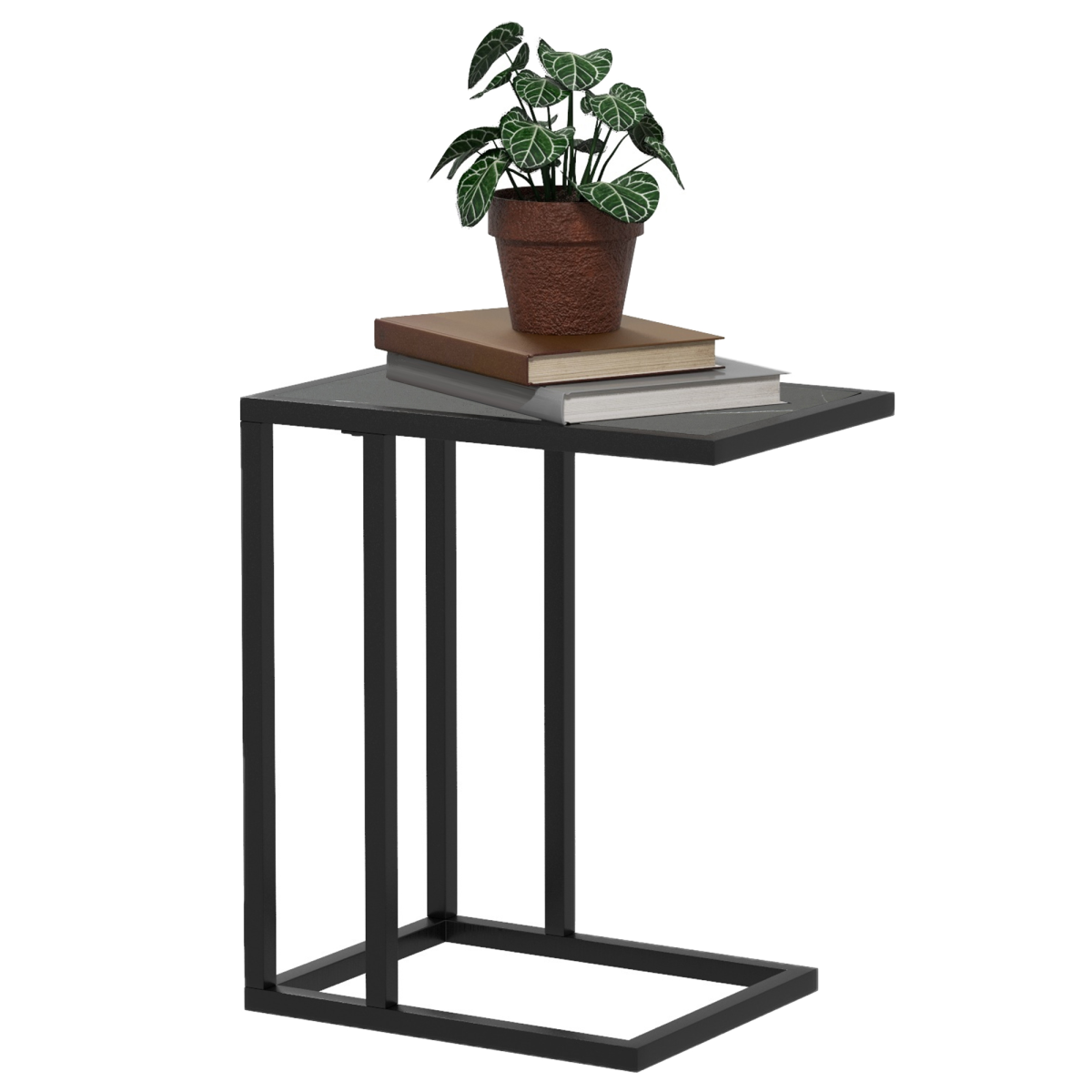 Homcom C Shape Side Table W/ Marble-Effect Top