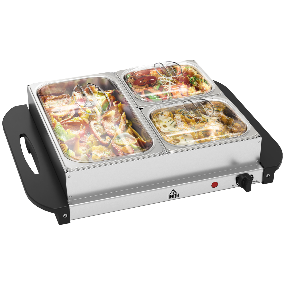 HOMCOM 6L Electric Food Warmer Buffet Server with Three Trays & Lids - Adjustable 70°C-95°C