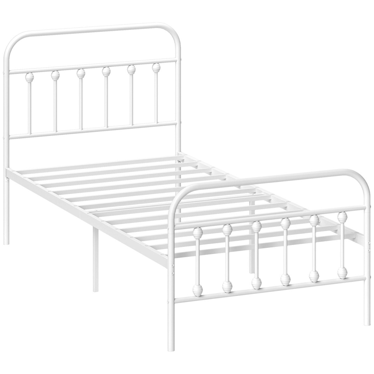 HOMCOM White Metal Single Bed Frame - 90 x 190cm Mattress Size, Underbed Storage