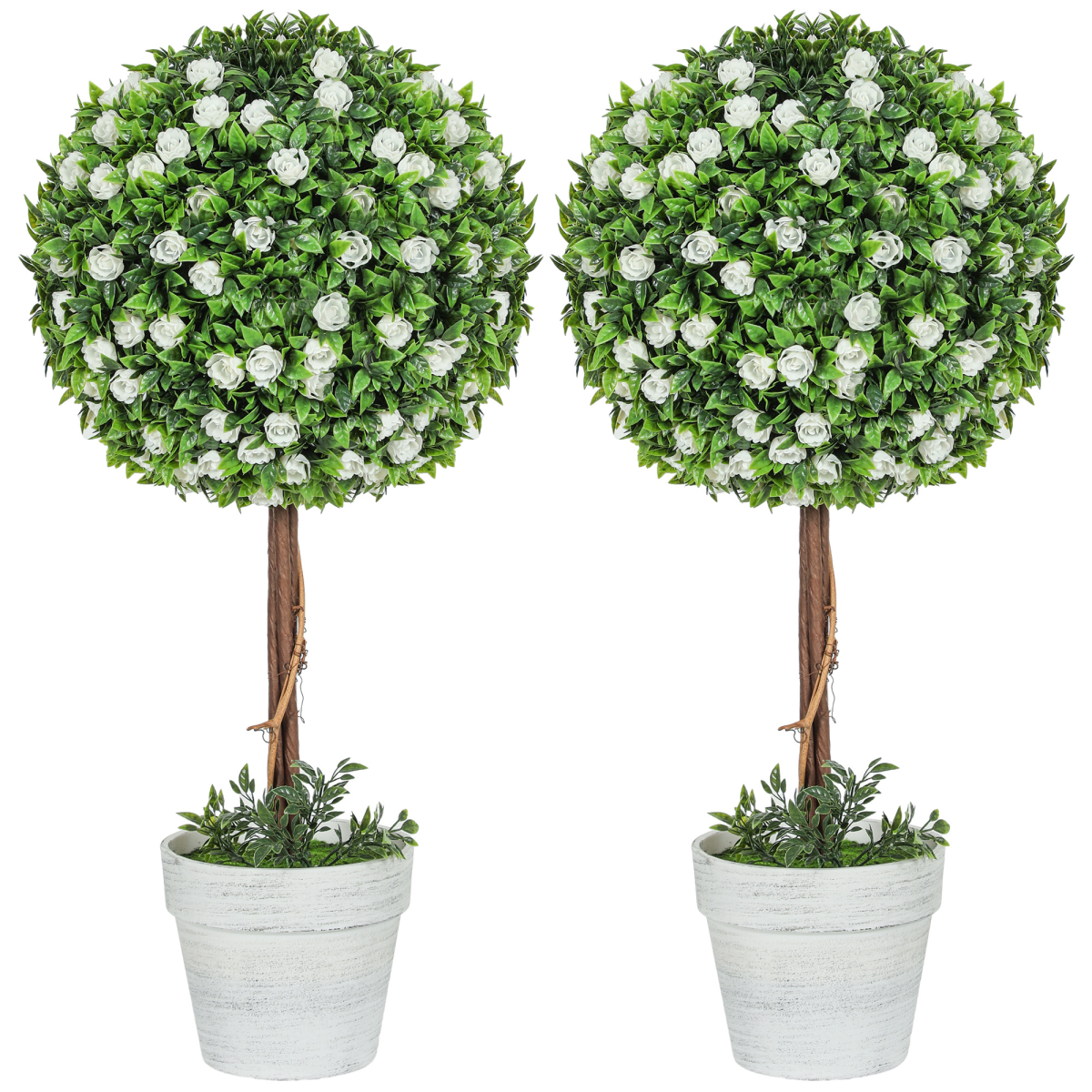 Homcom Set Of 2 Artificial Plants With Rose Flower In Pot, 60cm