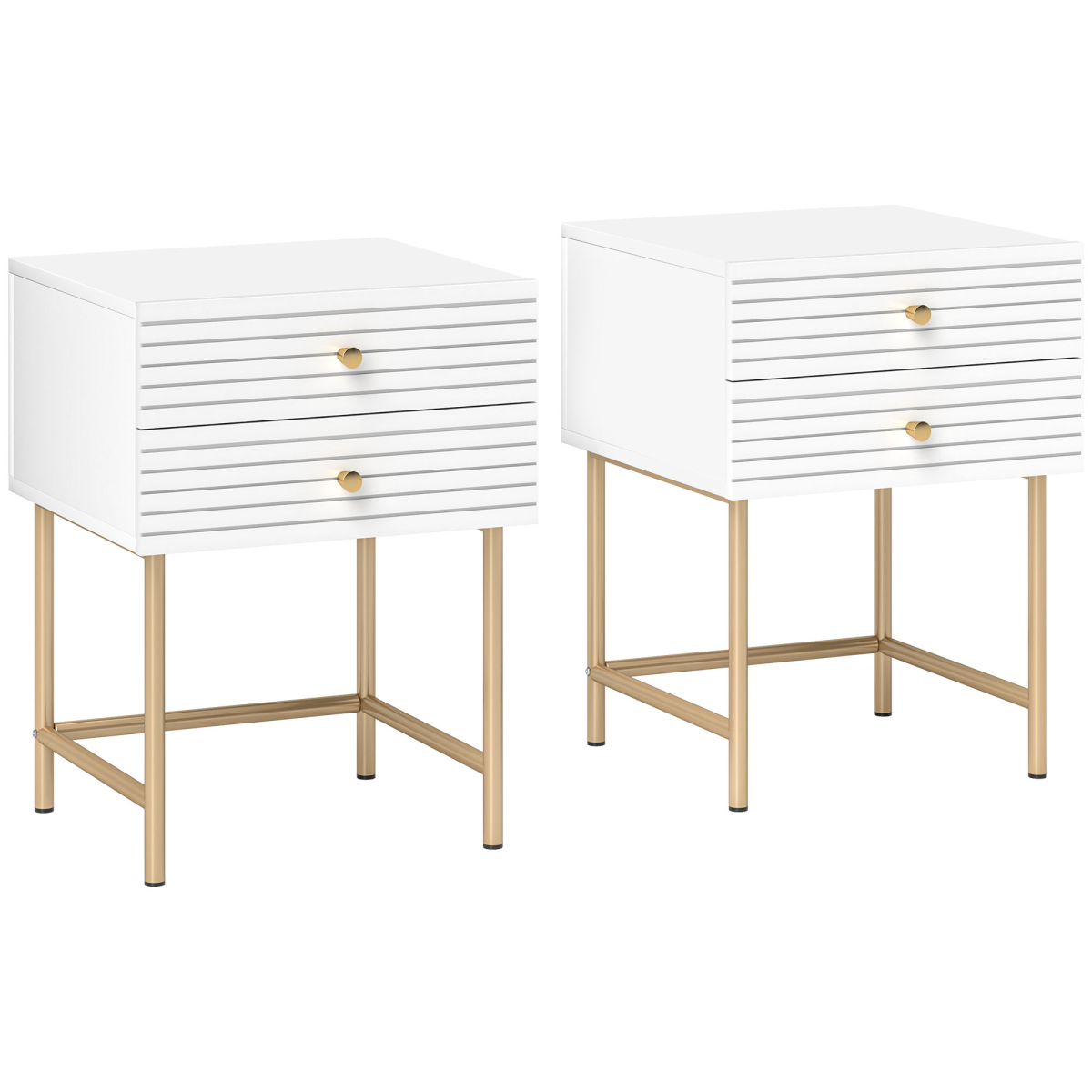 Homcom Bedside Tables Set Of 2 With 2 Drawers For Bedroom