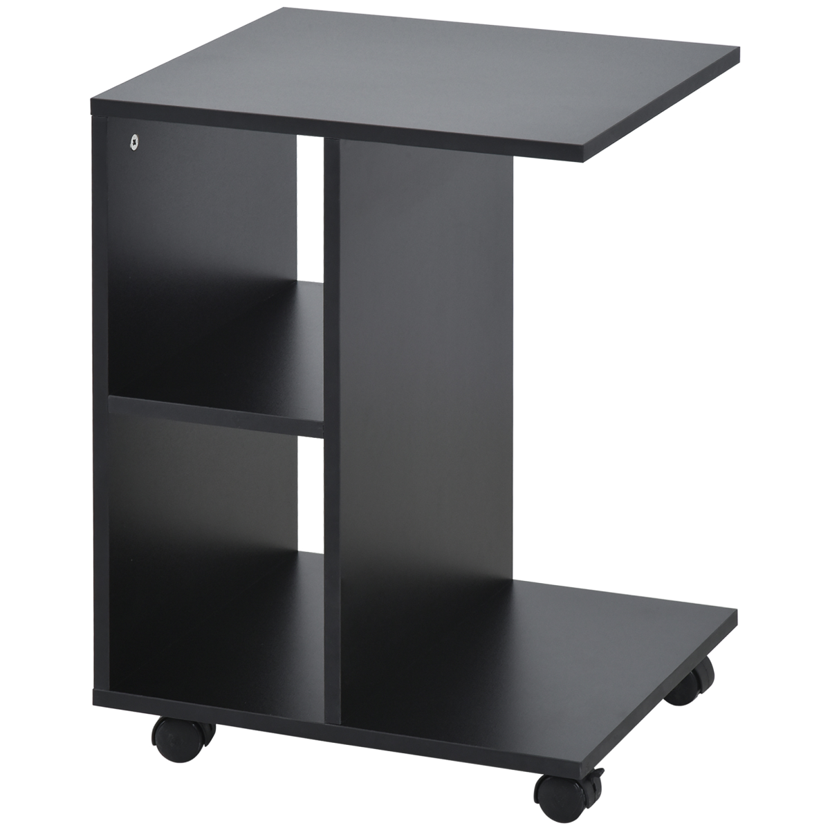 Homcom C-Shape End Table Storage Unit W/ 2 Shelves 4 Wheels Home Office