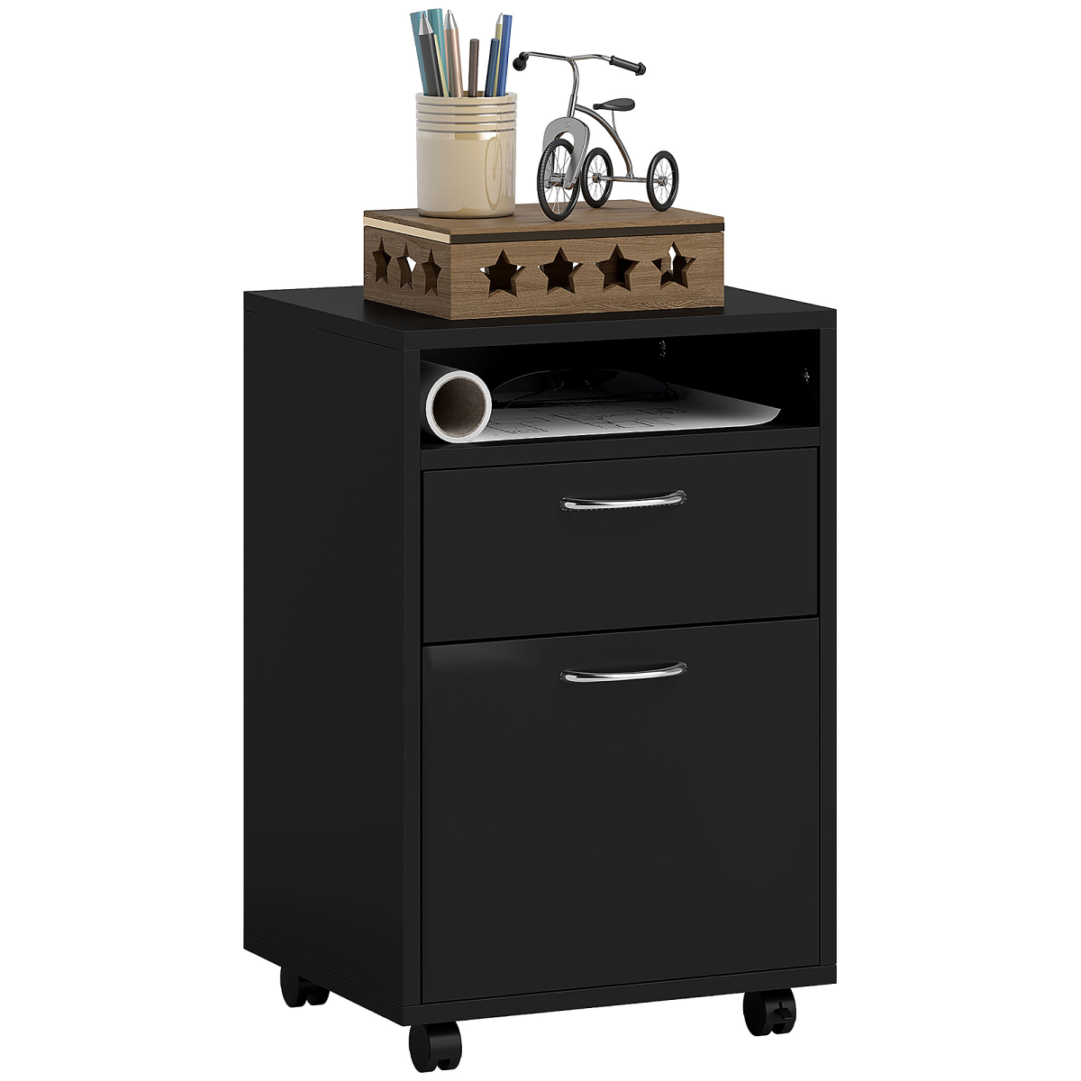 Homcom 60cm Filing Cabinet With Drawers And Open Shelf