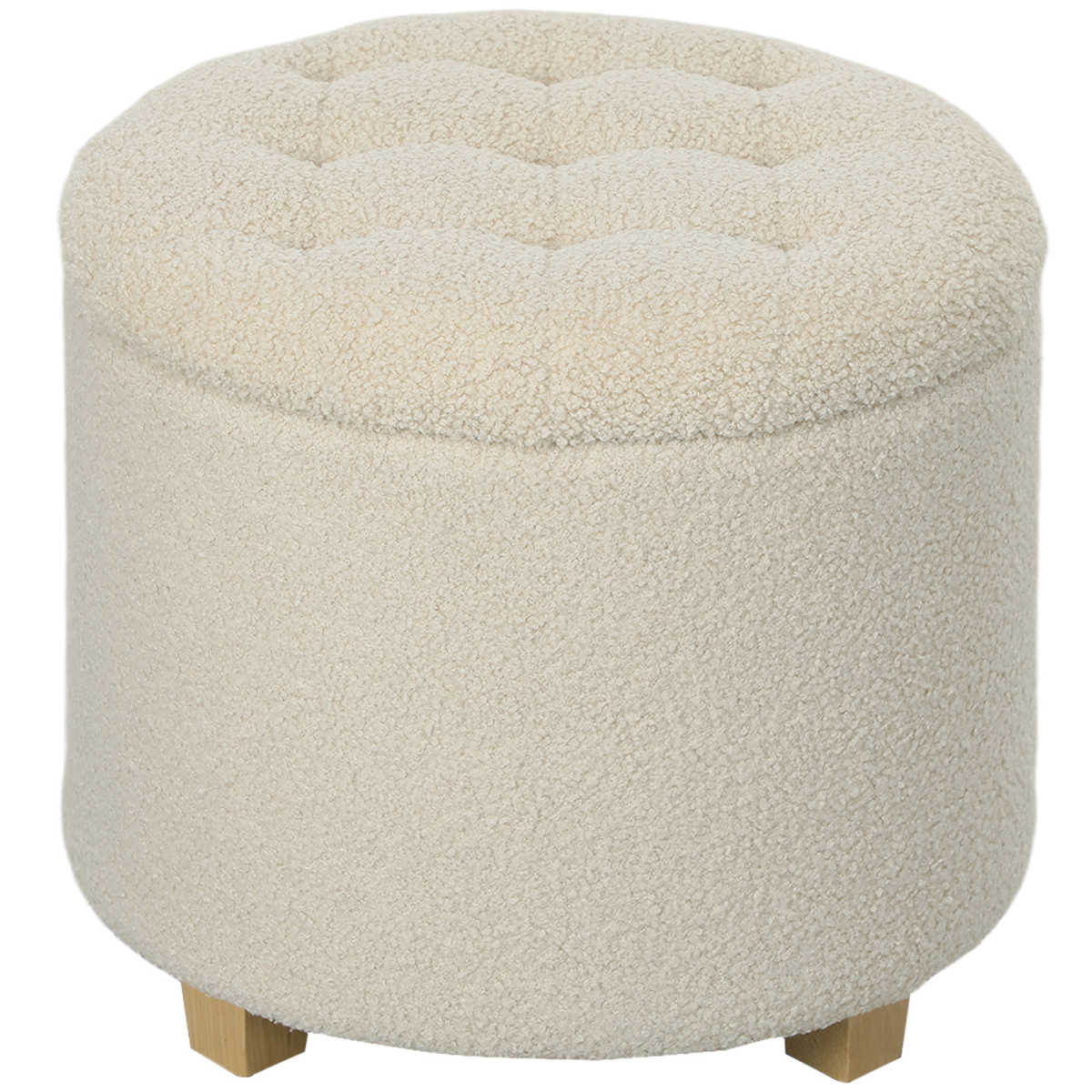 HOMCOM Teddy Fleece Round Storage Ottoman - 31.8L Capacity, Button-Tufted Lid