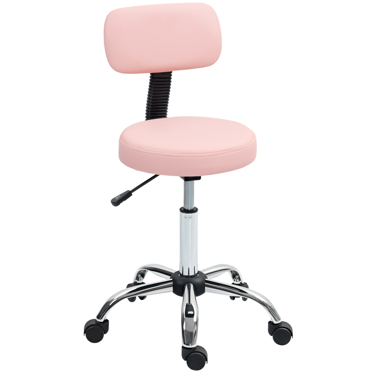 Homcom Rolling Stool With Backrest, Wheels, Faux Leather Salon Chair