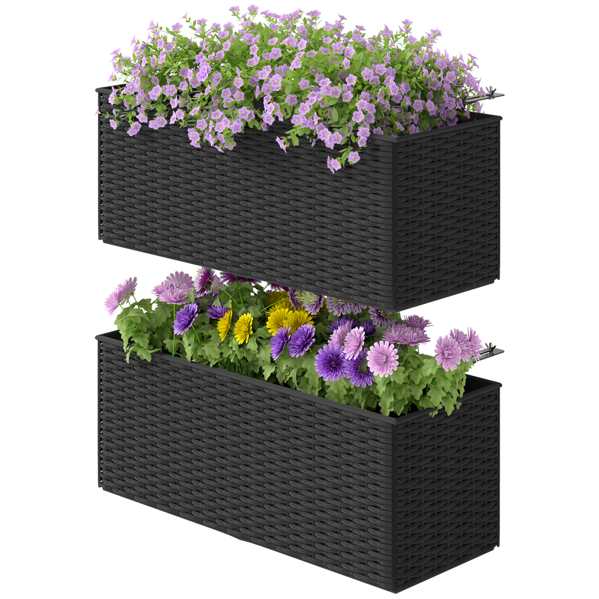 Outsunny Set Of 2 Hanging Flower Boxes, 50 Cm Long, Rattan Look
