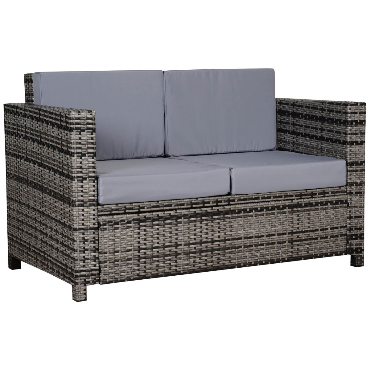 Outsunny Rattan Wicker 2-Seat Sofa Loveseat Padded Garden Furniture Grey