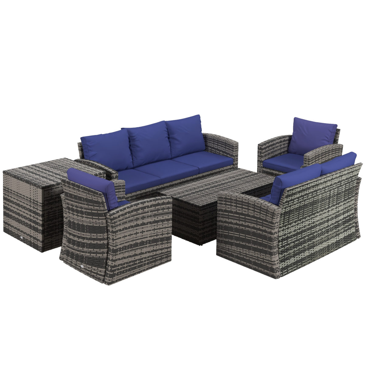 Outsunny 6 Pcs Patio Rattan Sofa Set Conversation Furniture Navy Blue