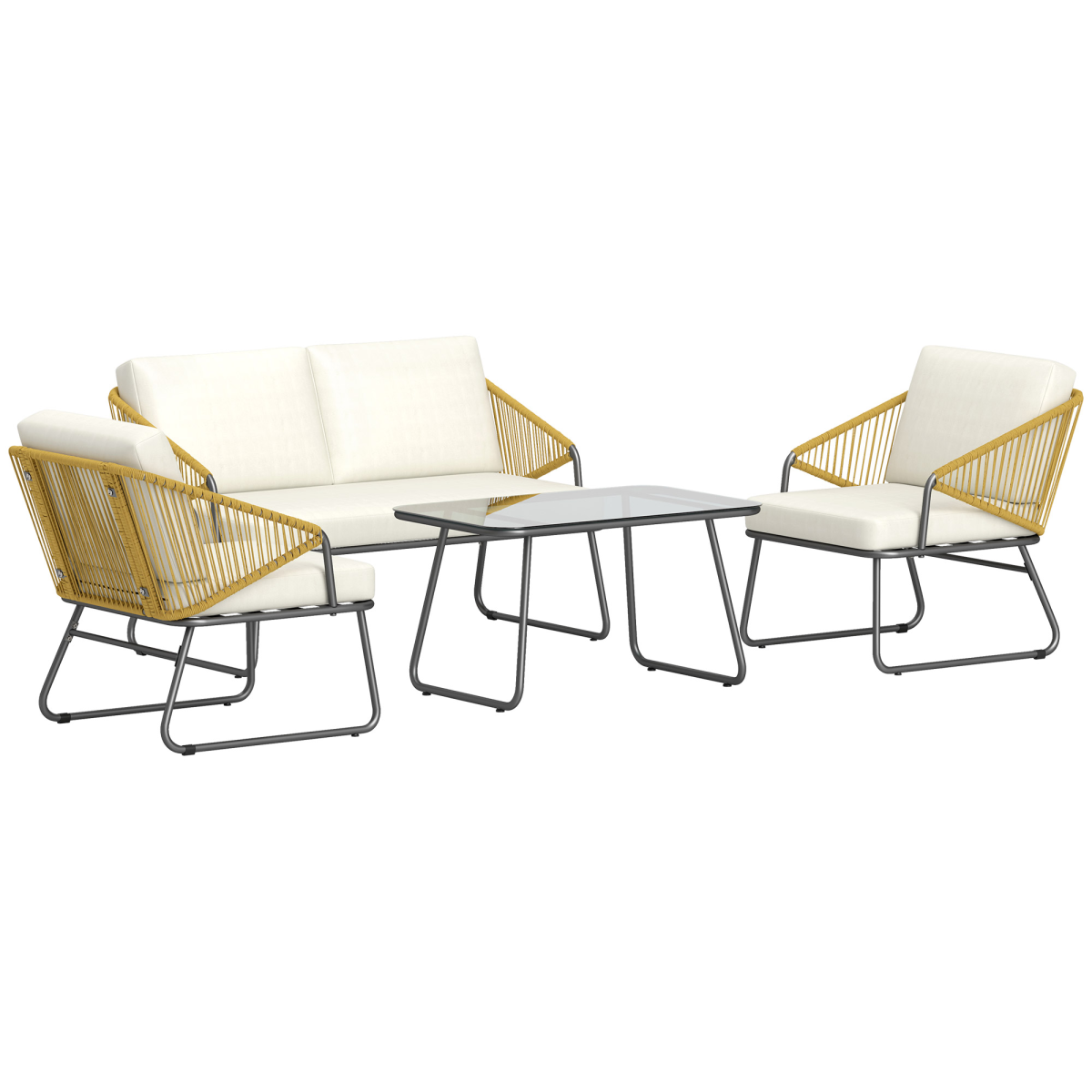 Outsunny 4 Piece Rattan Garden Furniture Set With Cushions, Natural