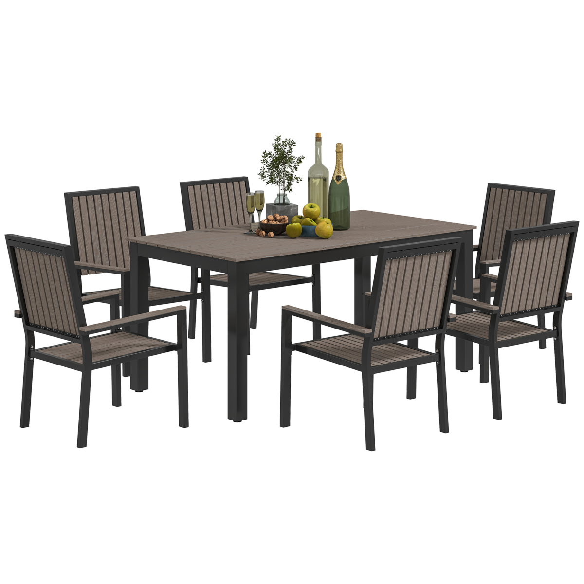 Outsunny 6 Seater Aluminium Garden Dining Set With Stackable Chairs