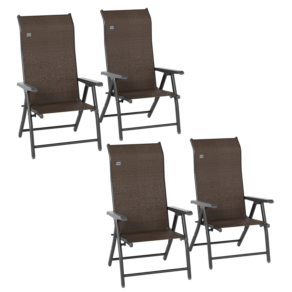 Outsunny Set Of 4 Outdoor Rattan Folding Chair W/ Adjustable Backrest Brown