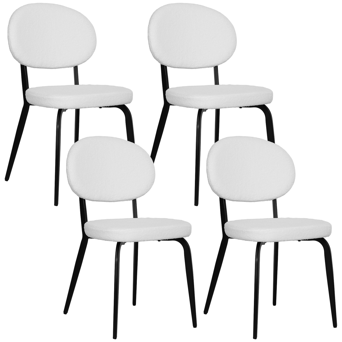 Homcom Set Of 4 Sherpa Dining Chairs Boucle Kitchen Chairs With Back
