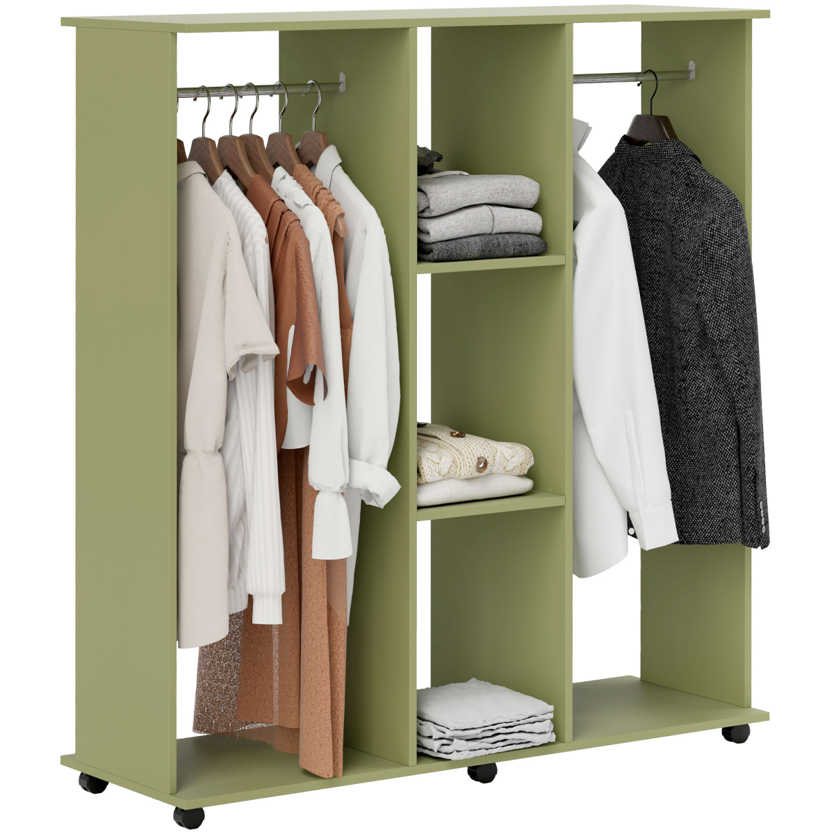 Homcom Mobile Double Open Wardrobe W/ Clothes Hanging Rail Colthing
