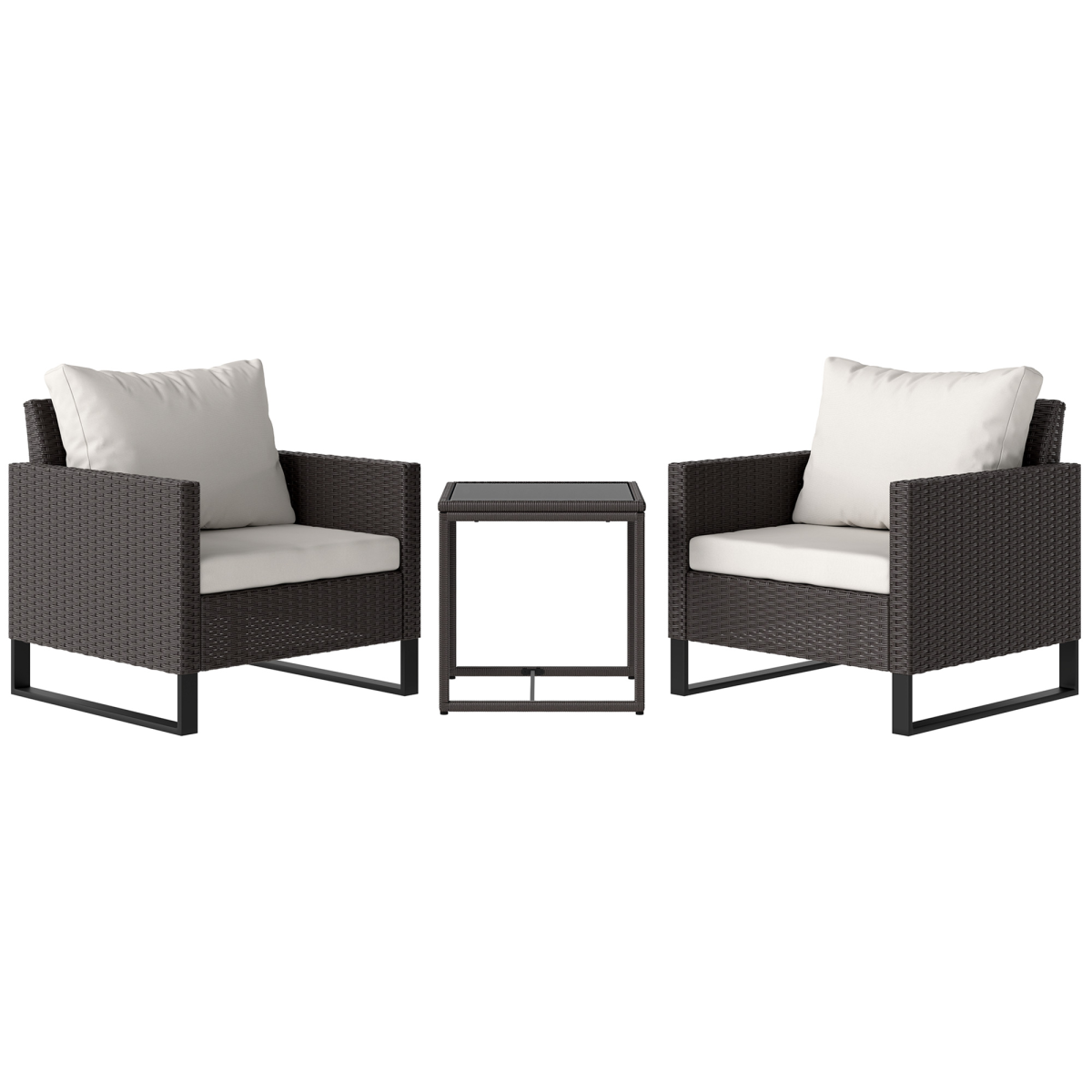 Outsunny 3pcs Rattan Bistro Set Glass Top Table And Chairs With 4 Cushions