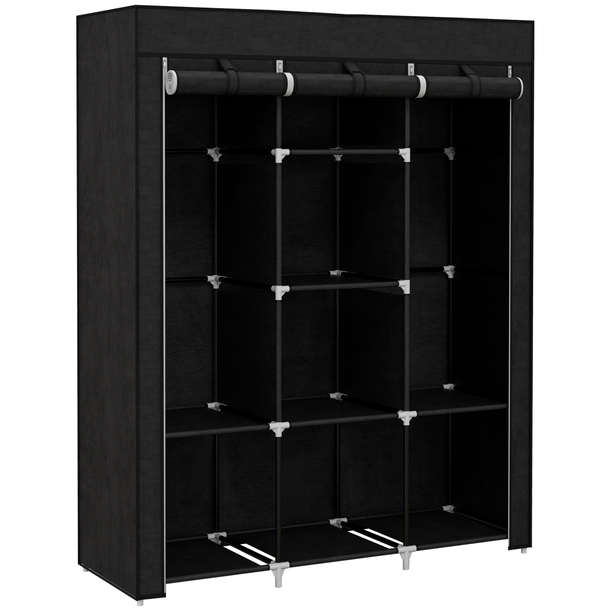 Homcom Fabric Portable Wardrobe With 8 Shelves 2 Hanging Rails