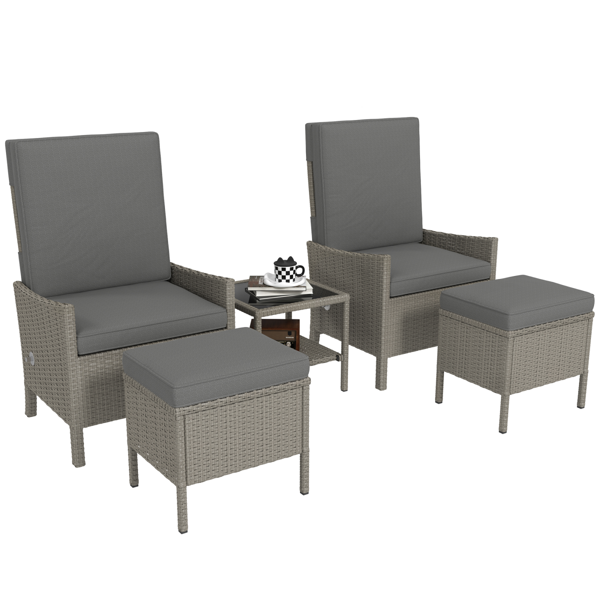 Outsunny 5 Pcs Rattan Garden Furniture Set W/ Cushions