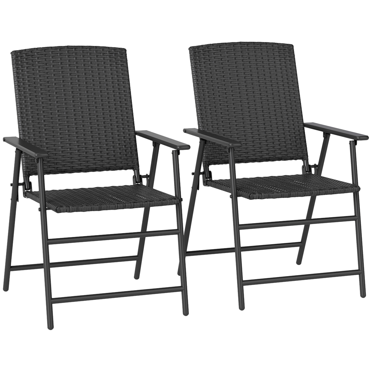 Outsunny 2pcs Rattan Chair Foldable Garden Furniture w/ Armrest