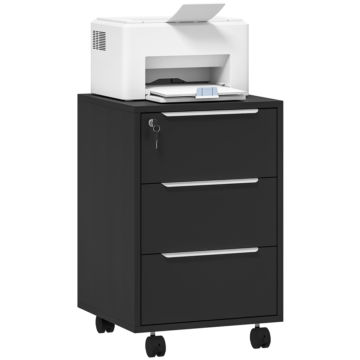 Homcom Modern 3-Drawer Locking File Cabinet Mobile Filing Cabinet
