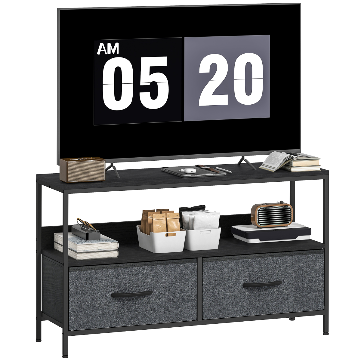 Homcom Tv Cabinet, Tv Console Unit With 2 Foldable Linen Drawers