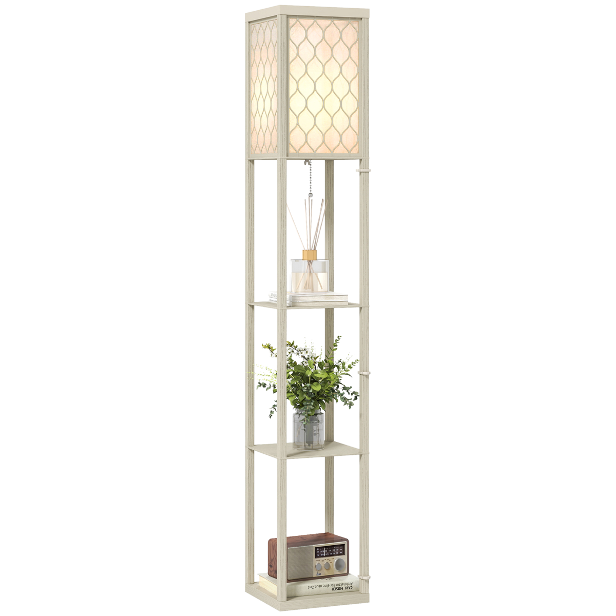 Homcom Modern Floor Lamp Light With 3 Shelves Fabric Lampshade