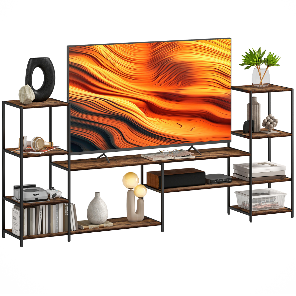 Homcom Tv Unit For Tvs Up To 60 Inches, Industrial Tv Stand With Shelves