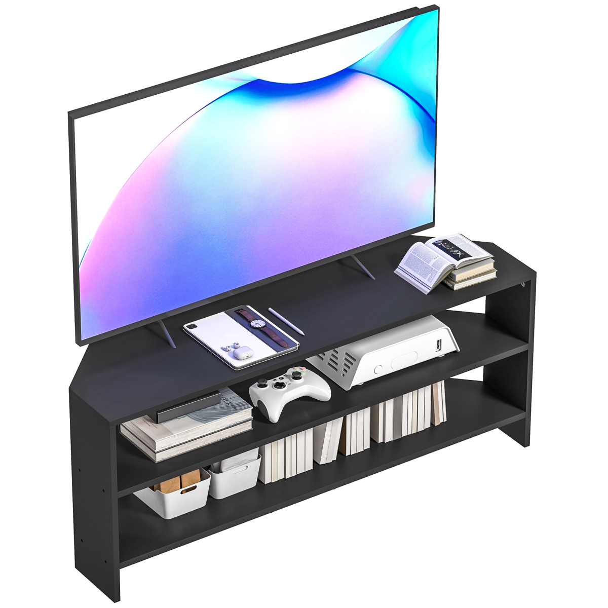 Homcom Corner Tv Stand, Tv Unit With Open Shelves For 47 Inch Tv