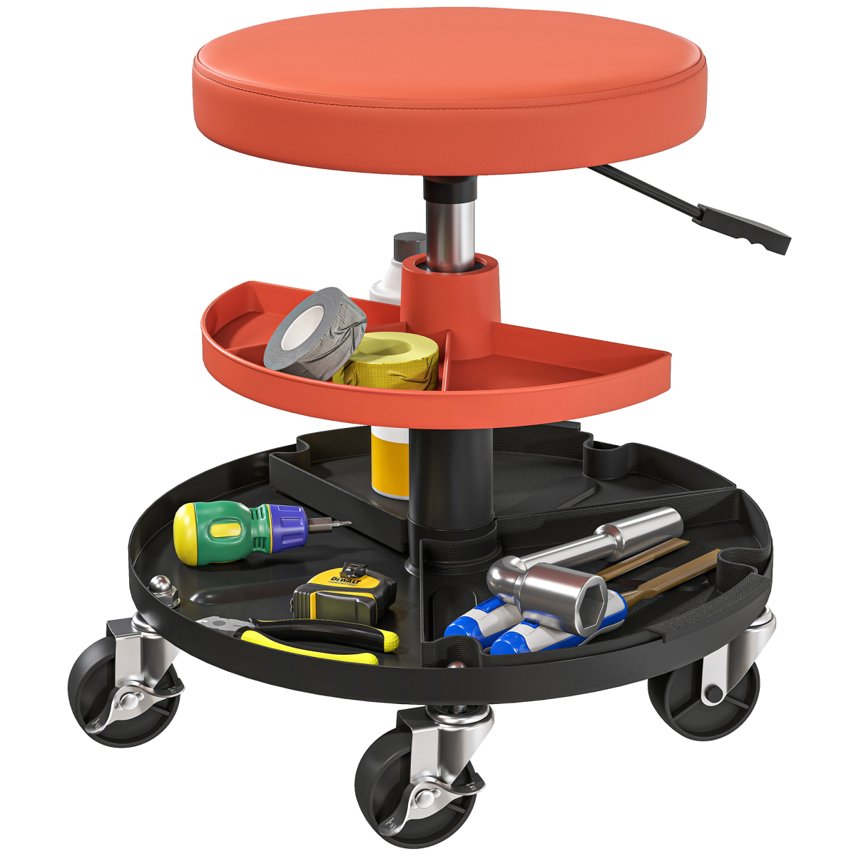 Homcom Rolling Mechanic Stool, 135kg Capacity Workshop Stool, Yellow
