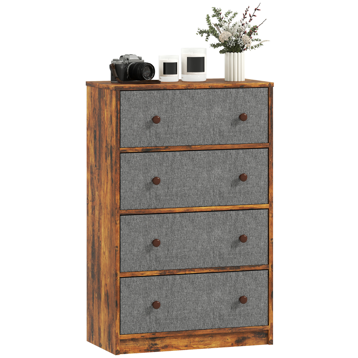 Homcom Chest Of Drawers, 4 Or 6 Drawer Dresser For Bedroom, Grey And Rustic Brown